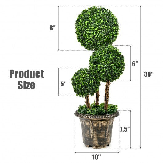30 Inch Artificial Topiary Triple Ball Tree Indoor and Outdoor UV Protection - Color: Green W2B