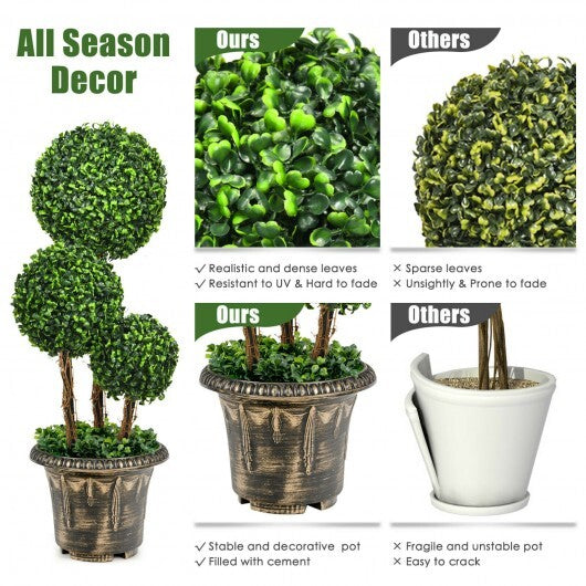30 Inch Artificial Topiary Triple Ball Tree Indoor and Outdoor UV Protection - Color: Green W2B