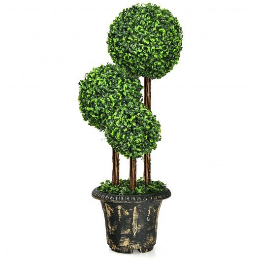 36-Inch Artificial Topiary Triple Ball Tree for Indoor and Outdoor W2B