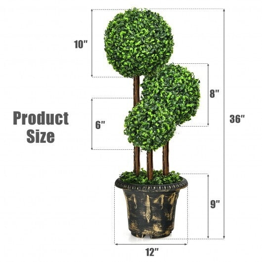 36-Inch Artificial Topiary Triple Ball Tree for Indoor and Outdoor W2B