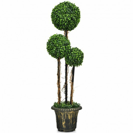 4 Feet Artificial UV Resistant Topiary Triple Ball Tree Plant W2B