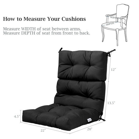 22 x 44 Inch Tufted Outdoor Patio Chair Seating Pad-Black - Color: Black W2B