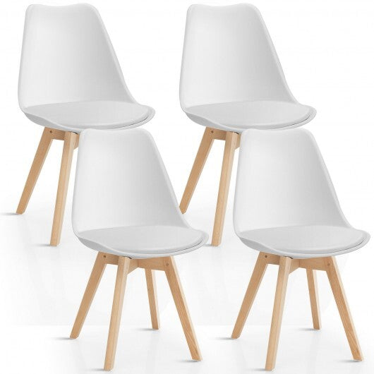Set of 4 Dining Chairs Mid-Century Modern Shell PU Seat with Wooden Legs-Black W2B