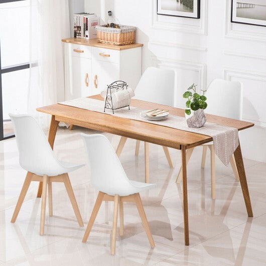 Set of 4 Dining Chairs Mid-Century Modern Shell PU Seat with Wooden Legs-Black W2B