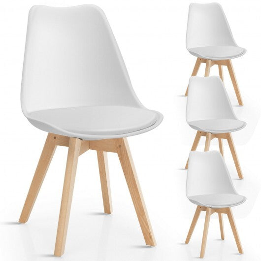 Set of 4 Dining Chairs Mid-Century Modern Shell PU Seat with Wooden Legs-Black W2B