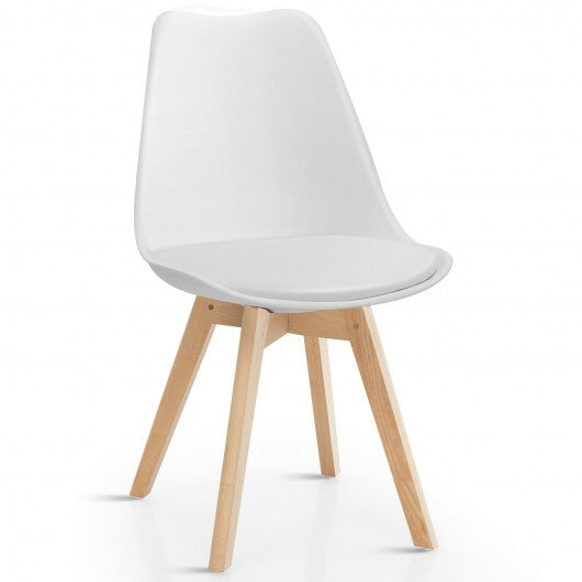 Set of 4 Dining Chairs Mid-Century Modern Shell PU Seat with Wooden Legs-Black W2B