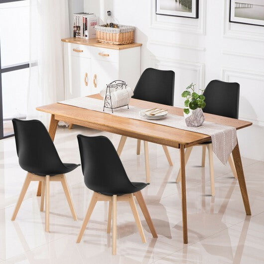 Set of 4 Dining Chairs Mid-Century Modern Shell PU Seat with Wooden Legs-Black W2B