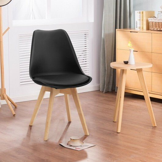 Set of 4 Dining Chairs Mid-Century Modern Shell PU Seat with Wooden Legs-Black W2B