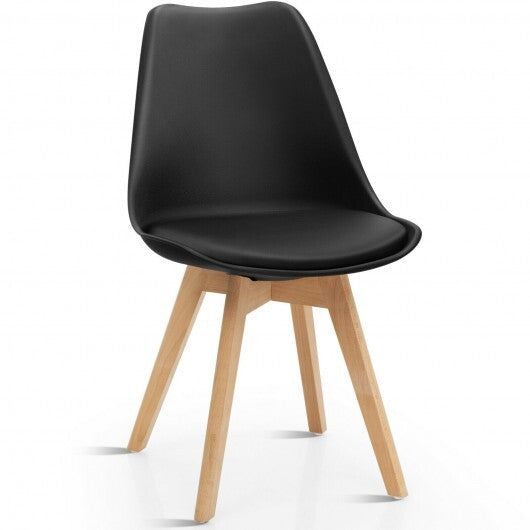 Set of 4 Dining Chairs Mid-Century Modern Shell PU Seat with Wooden Legs-Black W2B