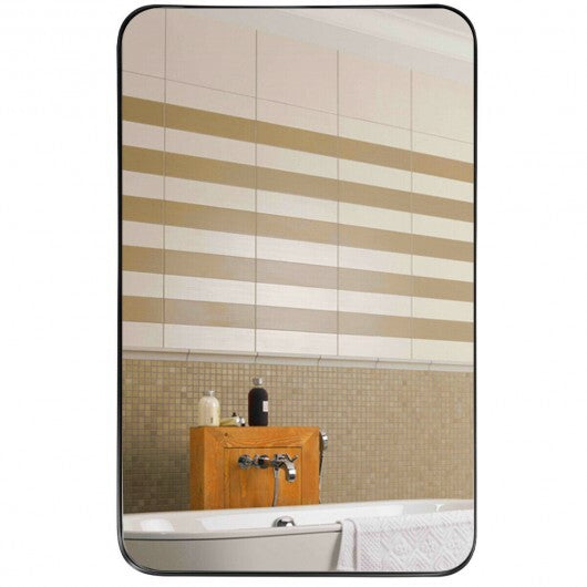 32 Inch x 20 Inch Metal Frame Wall-Mounted Rectangle Mirror-Golden W2B