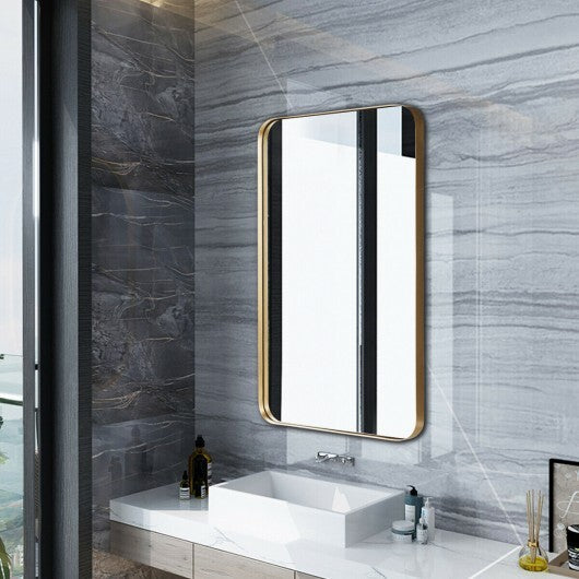 32 Inch x 20 Inch Metal Frame Wall-Mounted Rectangle Mirror-Golden W2B
