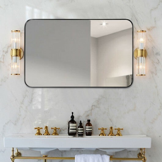 32 Inch x 20 Inch Metal Frame Wall-Mounted Rectangle Mirror-Golden W2B