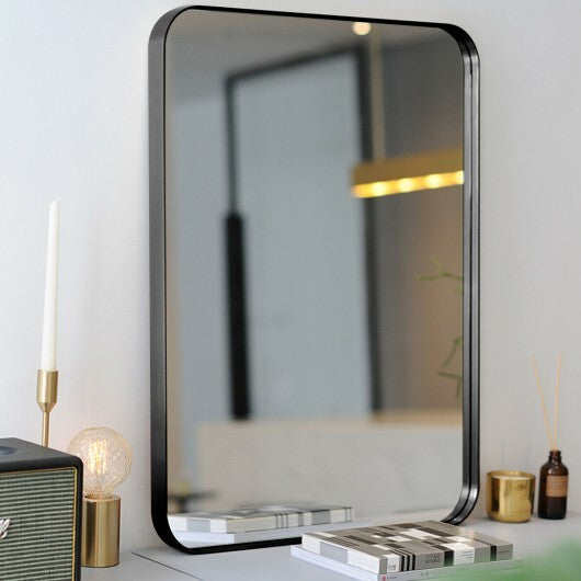 32 Inch x 20 Inch Metal Frame Wall-Mounted Rectangle Mirror-Golden W2B
