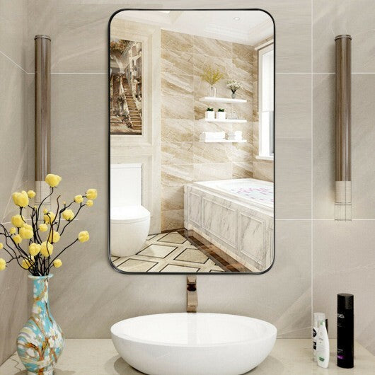 32 Inch x 20 Inch Metal Frame Wall-Mounted Rectangle Mirror-Golden W2B