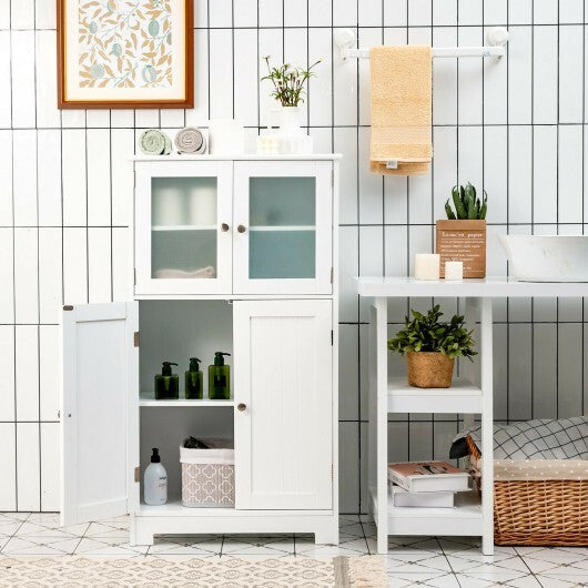 Bathroom Floor Storage Locker Kitchen Cabinet with Doors and Adjustable Shelf-White W2B