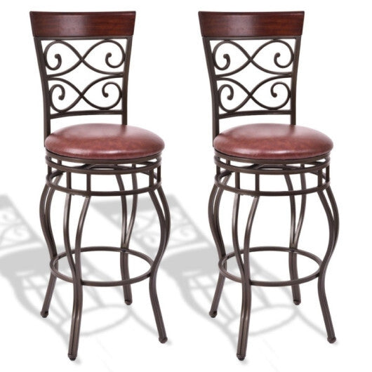 2 Pieces 30 Inch 360 Degree Swivel Bar Stools with Leather Padded Seat-Brown W2B