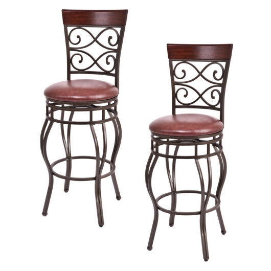 2 Pieces 30 Inch 360 Degree Swivel Bar Stools with Leather Padded Seat-Brown W2B