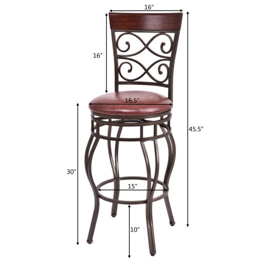 2 Pieces 30 Inch 360 Degree Swivel Bar Stools with Leather Padded Seat-Brown W2B