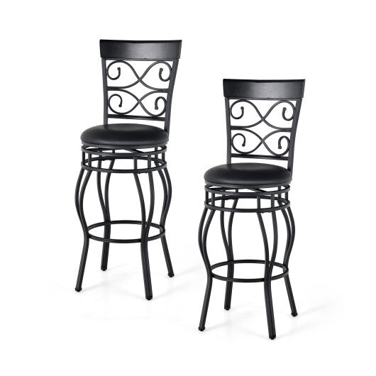 2 Pieces 30 Inch 360 Degree Swivel Bar Stools with Leather Padded Seat-Brown W2B