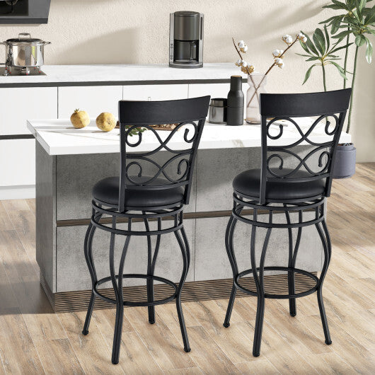 2 Pieces 30 Inch 360 Degree Swivel Bar Stools with Leather Padded Seat-Brown W2B