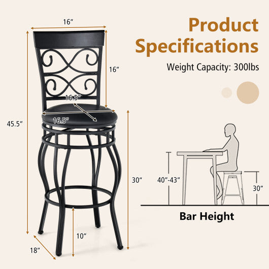 2 Pieces 30 Inch 360 Degree Swivel Bar Stools with Leather Padded Seat-Brown W2B
