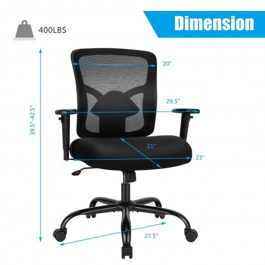400LBS Mesh Big and Tall Office Chair Swivel Task Chair - Color: Black W2B