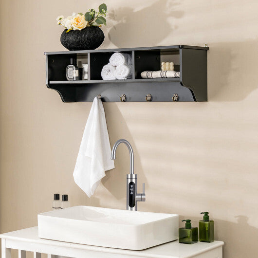 Wall Mount Cubby Organizer Hooks Entryway Storage Shelf-Black W2B