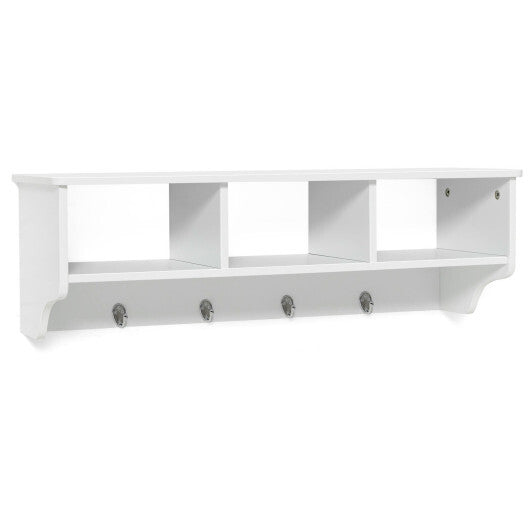 Wall Mount Cubby Organizer Hooks Entryway Storage Shelf-Black W2B