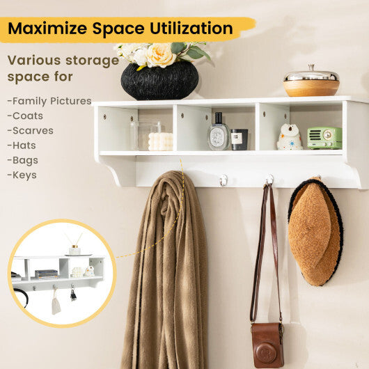 Wall Mount Cubby Organizer Hooks Entryway Storage Shelf-Black W2B