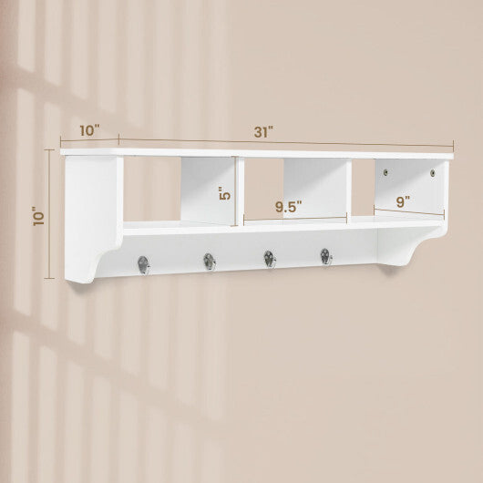 Wall Mount Cubby Organizer Hooks Entryway Storage Shelf-Black W2B