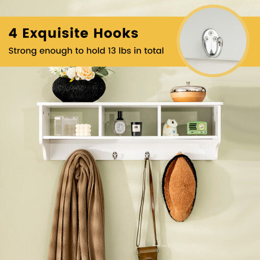 Wall Mount Cubby Organizer Hooks Entryway Storage Shelf-Black W2B