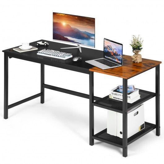 59 Inch Home Office Computer Desk with Removable Storage Shelves-Black - Color: Black W2B