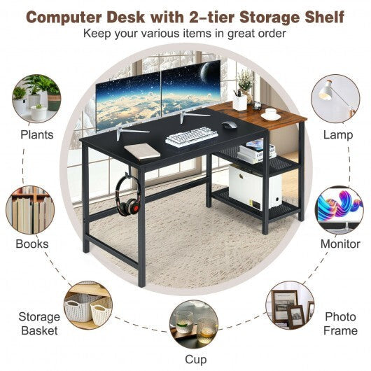 59 Inch Home Office Computer Desk with Removable Storage Shelves-Black - Color: Black W2B