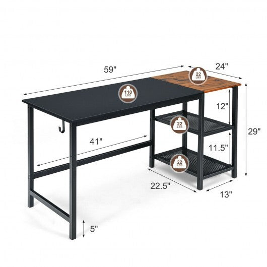 59 Inch Home Office Computer Desk with Removable Storage Shelves-Black - Color: Black W2B