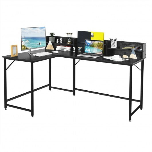 5.5 Inch L-shaped Computer Desk with Bookshelf-Black