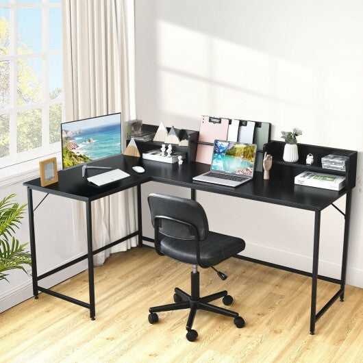 5.5 Inch L-shaped Computer Desk with Bookshelf-Black