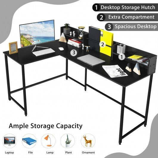 5.5 Inch L-shaped Computer Desk with Bookshelf-Black