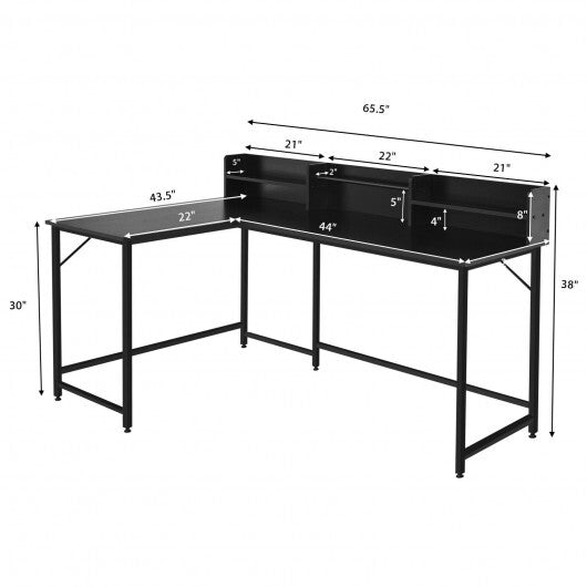 5.5 Inch L-shaped Computer Desk with Bookshelf-Black