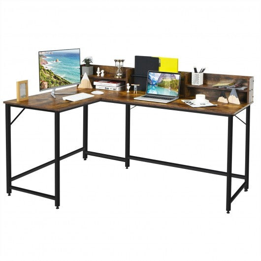 5.5 Inch L-shaped Computer Desk with Bookshelf-Black