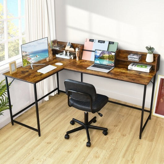 5.5 Inch L-shaped Computer Desk with Bookshelf-Black