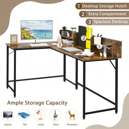 5.5 Inch L-shaped Computer Desk with Bookshelf-Black