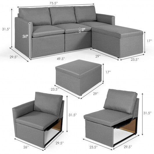 Convertible L-Shaped Sectional Sofa Couch with Reversible Chaise-Green W2B