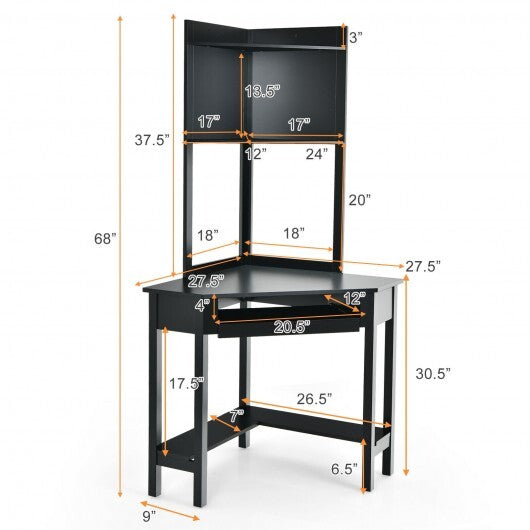 Corner Computer Desk with Hutch and Storage Shelves-White