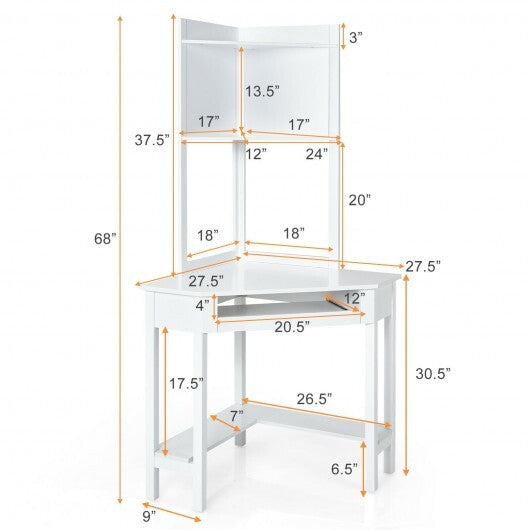 Corner Computer Desk with Hutch and Storage Shelves-White