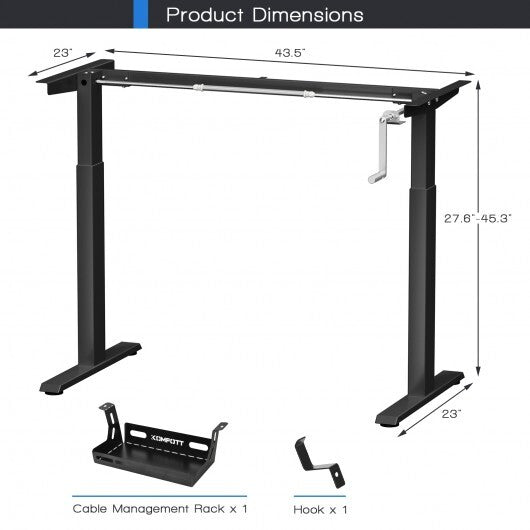 Hand Crank Sit to Stand Desk Frame Height Adjustable Standing Base-Gray