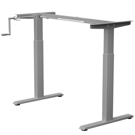 Hand Crank Sit to Stand Desk Frame Height Adjustable Standing Base-Gray