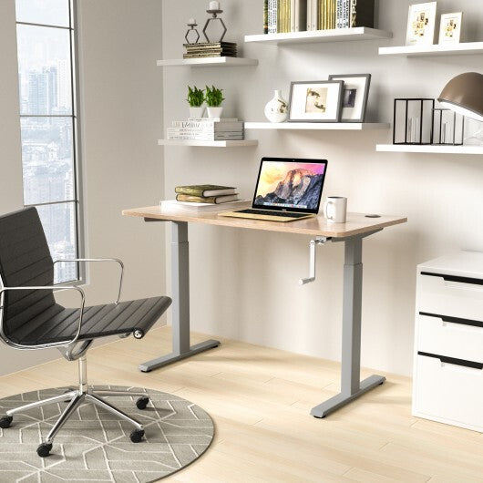 Hand Crank Sit to Stand Desk Frame Height Adjustable Standing Base-Gray