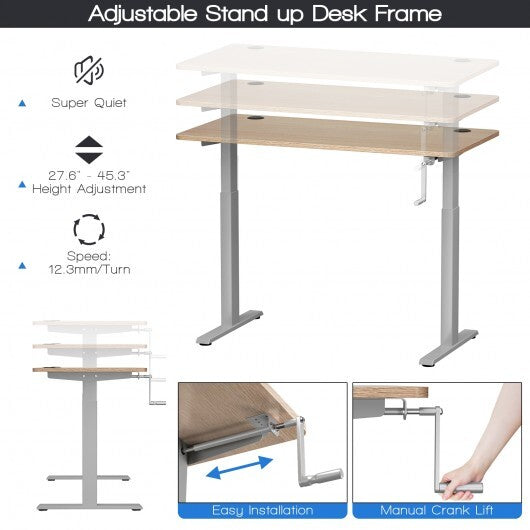 Hand Crank Sit to Stand Desk Frame Height Adjustable Standing Base-Gray
