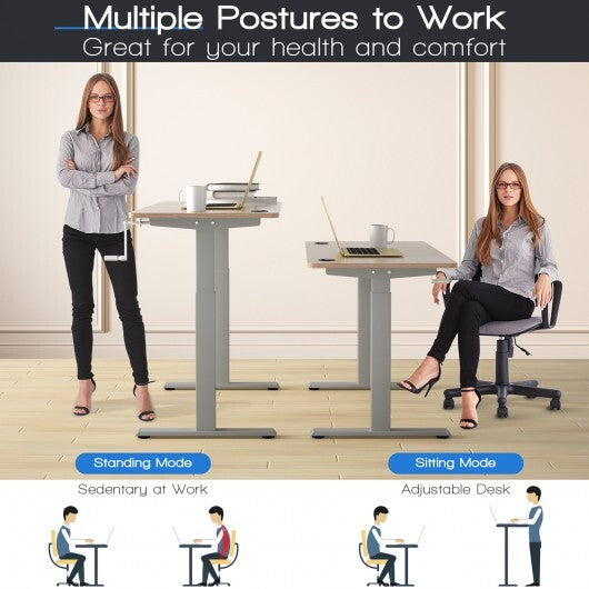 Hand Crank Sit to Stand Desk Frame Height Adjustable Standing Base-Gray