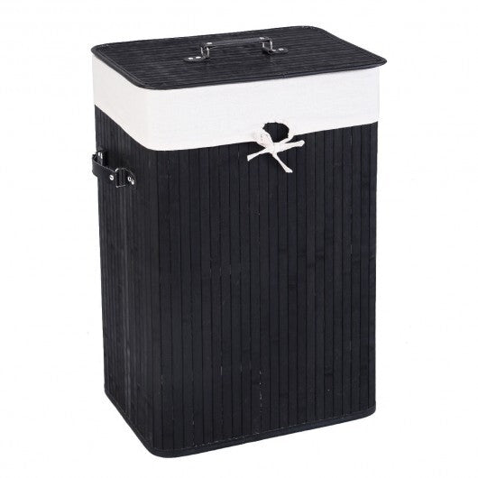 Rectangle Bamboo Hamper Laundry Basket Washing Cloth Bin Storage Bag Lid 3 color-Black - Color: Black W2B